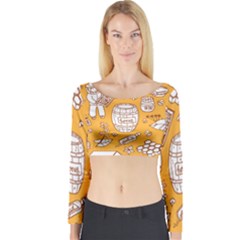 Vector-honey-element-doodle-seamless-pattern-with-beehive-beeke Long Sleeve Crop Top by Ket1n9