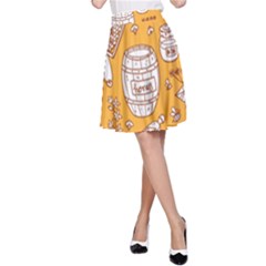 Vector-honey-element-doodle-seamless-pattern-with-beehive-beeke A-line Skirt by Ket1n9