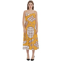 Vector-honey-element-doodle-seamless-pattern-with-beehive-beeke Casual Spaghetti Strap Midi Dress by Ket1n9