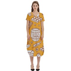 Vector-honey-element-doodle-seamless-pattern-with-beehive-beeke T-shirt Midi Dress With Pockets by Ket1n9