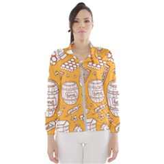 Vector-honey-element-doodle-seamless-pattern-with-beehive-beeke Women s Windbreaker