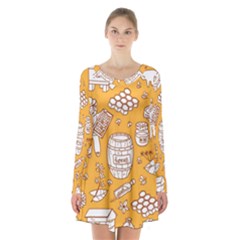 Vector-honey-element-doodle-seamless-pattern-with-beehive-beeke Long Sleeve Velvet V-neck Dress