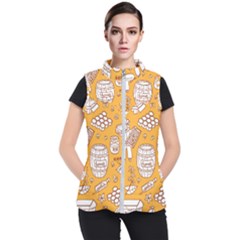 Vector-honey-element-doodle-seamless-pattern-with-beehive-beeke Women s Puffer Vest