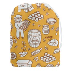 Vector-honey-element-doodle-seamless-pattern-with-beehive-beeke Drawstring Pouch (3xl) by Ket1n9