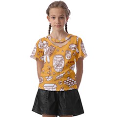 Vector-honey-element-doodle-seamless-pattern-with-beehive-beeke Kids  Front Cut T-shirt by Ket1n9