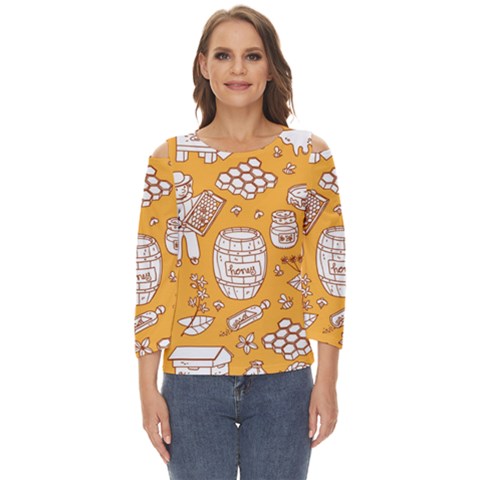 Vector-honey-element-doodle-seamless-pattern-with-beehive-beeke Cut Out Wide Sleeve Top by Ket1n9