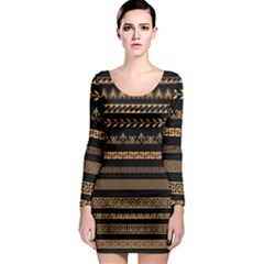 Set-antique-greek-borders-seamless-ornaments-golden-color-black-background-flat-style-greece-concept Long Sleeve Bodycon Dress by Ket1n9