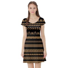 Set-antique-greek-borders-seamless-ornaments-golden-color-black-background-flat-style-greece-concept Short Sleeve Skater Dress by Ket1n9