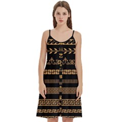 Set-antique-greek-borders-seamless-ornaments-golden-color-black-background-flat-style-greece-concept Women s Spaghetti Strap Pullover Cami Dress