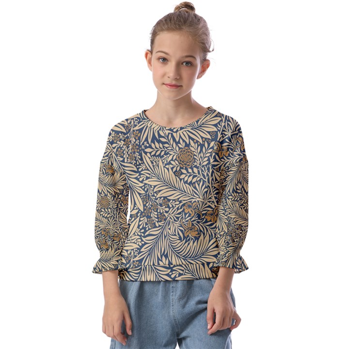 Brown Vintage Background Vintage Floral Pattern Kids  Cuff Sleeve Top