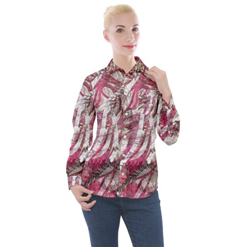 Abstract Blend Women s Long Sleeve Pocket Shirt by kaleidomarblingart