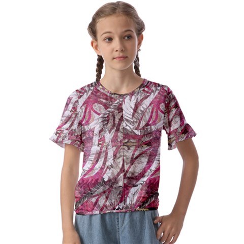 Abstract Blend Kids  Cuff Sleeve Scrunch Bottom T-shirt by kaleidomarblingart