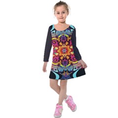 Florales Muster Kids  Long Sleeve Velvet Dress