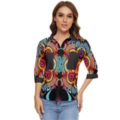 Florales Muster Women s Quarter Sleeve Pocket Shirt