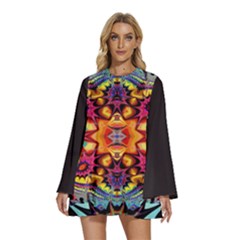 Florales Muster Round Neck Long Sleeve Bohemian Style Chiffon Mini Dress by 2607694c