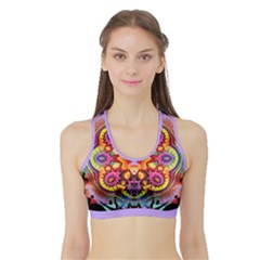 Pink Florales Muster Sports Bra With Border