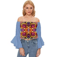 Blume Abstrakt Off Shoulder Flutter Bell Sleeve Top