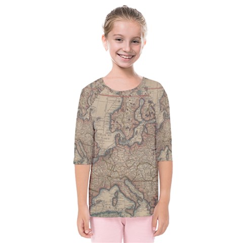 Old Vintage Classic Map Of Europe Kids  Quarter Sleeve Raglan T-shirt by Paksenen