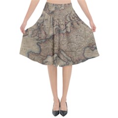 Old Vintage Classic Map Of Europe Flared Midi Skirt