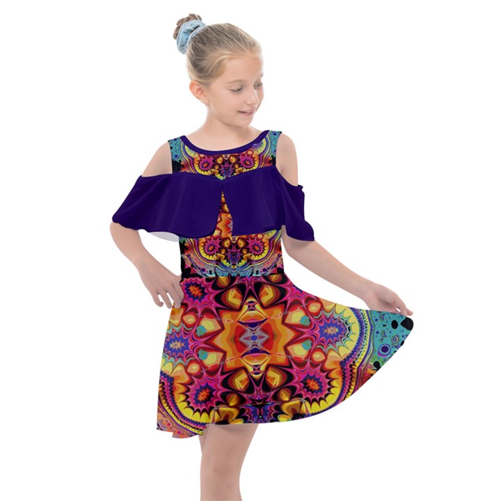 Lila floral blume Kids  Shoulder Cutout Chiffon Dress