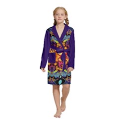 Lila Floral Blume Kids  Long Sleeve Velvet Lounge Robe