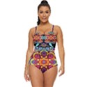 Lila floral blume Retro Full Coverage Swimsuit View1