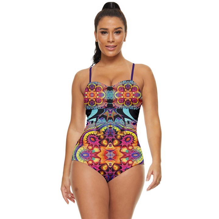 Lila floral blume Retro Full Coverage Swimsuit