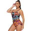 Lila floral blume Retro Full Coverage Swimsuit View2