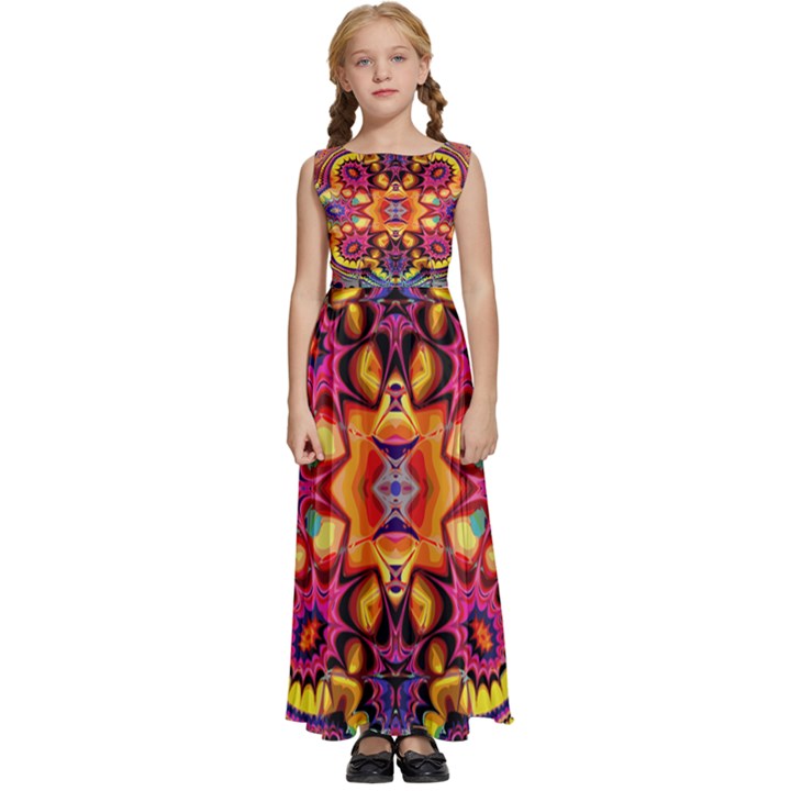 Lila floral blume Kids  Satin Sleeveless Maxi Dress