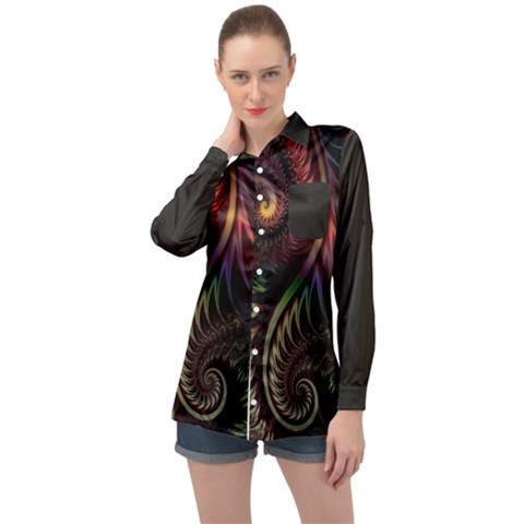 Fractal 1 Long Sleeve Satin Shirt by 2607694c