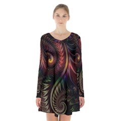 Fractal  Long Sleeve Velvet V-neck Dress