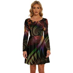 Fractal  Long Sleeve Wide Neck Velvet Dress by 2607694c