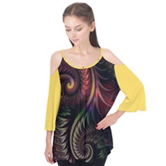 Gelb Fractal Flutter Sleeve T-shirt