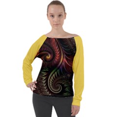 Gelb Fractal Off Shoulder Long Sleeve Velour Top