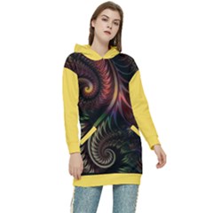 Gelb Fractal Women s Long Oversized Pullover Hoodie