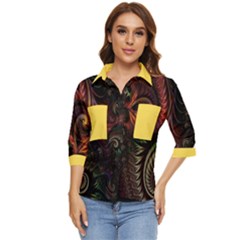 Gelb Fractal Women s Quarter Sleeve Pocket Shirt