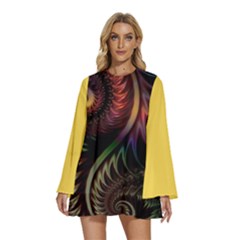 Gelb Fractal Round Neck Long Sleeve Bohemian Style Chiffon Mini Dress by 2607694c