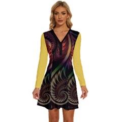 Gelb Fractal Long Sleeve Deep V Mini Dress  by 2607694c