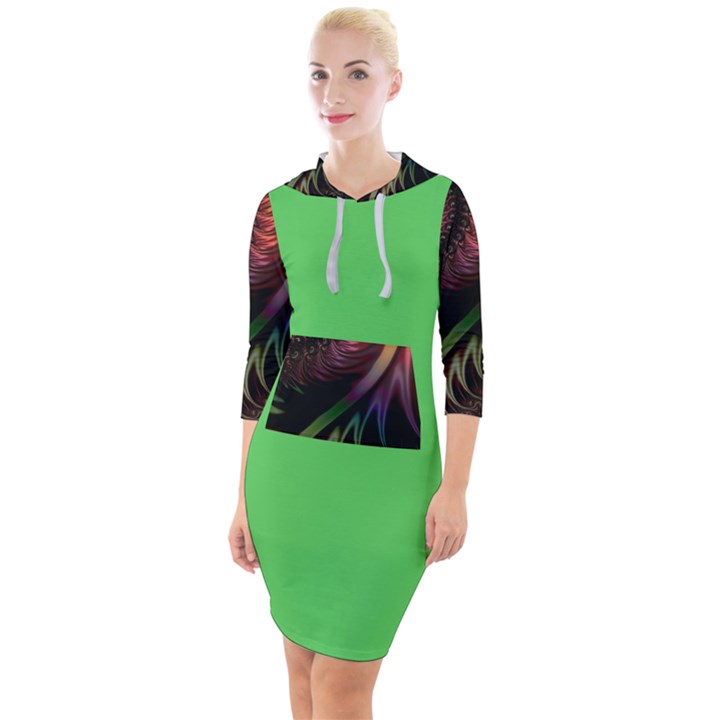 grün Quarter Sleeve Hood Bodycon Dress