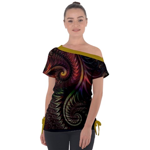 Fractal Off Shoulder Tie-up T-shirt by 2607694c