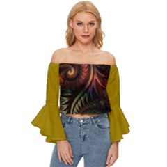 Fractal Off Shoulder Flutter Bell Sleeve Top