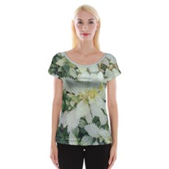 Enchanting Foliage Sharp Edged Leaves In Pale Yellow And Silver Bk Cap Sleeve Top by dflcprintsclothing