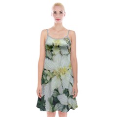 Enchanting Foliage Sharp Edged Leaves In Pale Yellow And Silver Bk Spaghetti Strap Velvet Dress by dflcprintsclothing