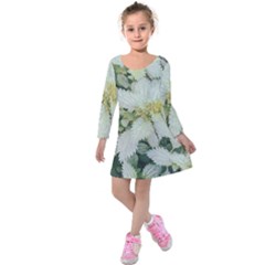 Enchanting Foliage Sharp Edged Leaves In Pale Yellow And Silver Bk Kids  Long Sleeve Velvet Dress by dflcprintsclothing