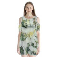 Enchanting Foliage Sharp Edged Leaves In Pale Yellow And Silver Bk Shoulder Cutout Velvet One Piece by dflcprintsclothing