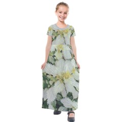 Enchanting Foliage Sharp Edged Leaves In Pale Yellow And Silver Bk Kids  Short Sleeve Maxi Dress by dflcprintsclothing