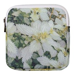 Enchanting Foliage Sharp Edged Leaves In Pale Yellow And Silver Bk Mini Square Pouch by dflcprintsclothing