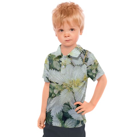 Enchanting Foliage Sharp Edged Leaves In Pale Yellow And Silver Bk Kids  Polo T-shirt by dflcprintsclothing