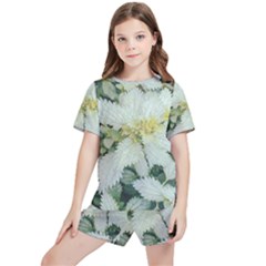 Enchanting Foliage Sharp Edged Leaves In Pale Yellow And Silver Bk Kids  T-shirt And Sports Shorts Set by dflcprintsclothing