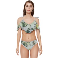 Enchanting Foliage Sharp Edged Leaves In Pale Yellow And Silver Bk Ruffle Edge Tie Up Bikini Set	 by dflcprintsclothing